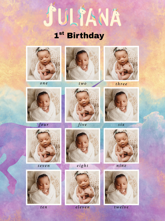 Baby's First Year Photo Collage Template: Editable Birthday Poster, My First Year Photo Frame (Digital Download)