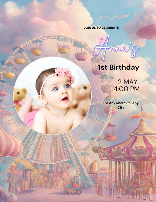 Carnival 1st Birthday Invitation – Editable Digital Download | Circus Theme Party Invite